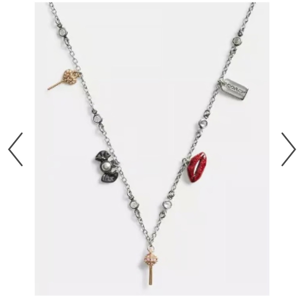 Coach Silver Necklace with Red and Gold Charms